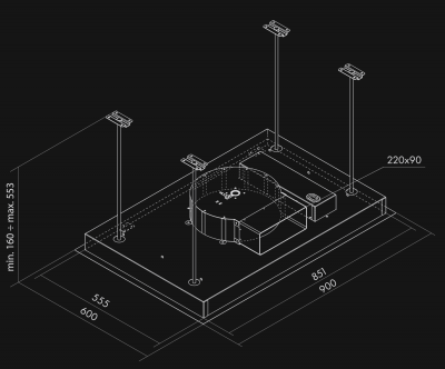 Stropný digestor Planet Super Slim Black Matt - Čierna matná - technický výkres