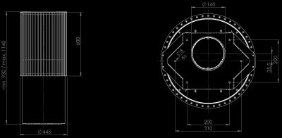 Ostrovčekový digestor Voliera N3 Black-Black - Čierna - technický výkres
