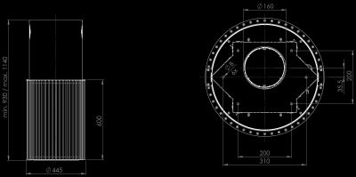 Ostrovčekový digestor Voliera N2 Black-Black - Čierna - technický výkres