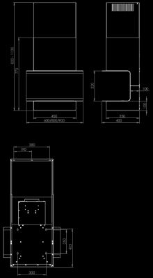 Digestor komínový C-Shelf Black-Kashmir - Čierna - technický výkres