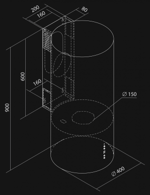 Digestor komínový Cylindro OR Antracyte - Antracite - technický výkres