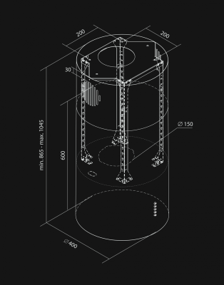 Ostrovčekový digestor Cylindro Eco Eucalyptus - Eucalyptus - technický výkres