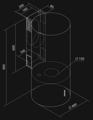 Digestor komínový Cylindro OR Eco Antracit - Antracite - technický výkres