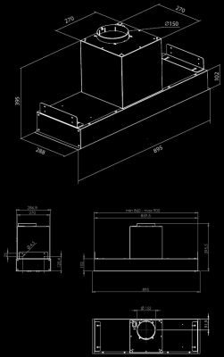 Digestor podskrinkový Prato Eco Inox - Inox - technický výkres 2