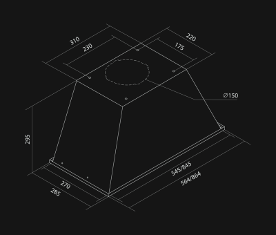 Digestor podskrinkový Lando Glass Black Gesture Control - Čierna - technický výkres