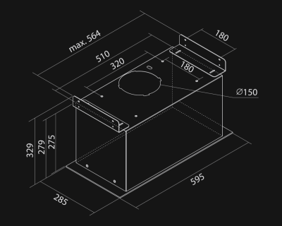 Digestor podskrinkový Marino Black Gesture Control - Čierna - technický výkres