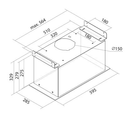 Digestor podskrinkový Aris Eco Black Matt Gesture Control - Čierna matná - technický výkres