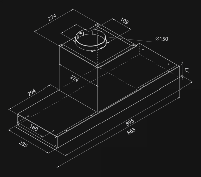 Digestor podskrinkový Micra White Gesture Control - Inox biely - technický výkres 2