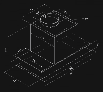 Digestor podskrinkový Micra Inox Gesture Control - Inox - technický výkres 3