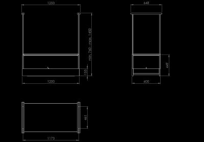 Ostrovčekový digestor Alvar Wood Black Matt - Čierna matná - technický výkres