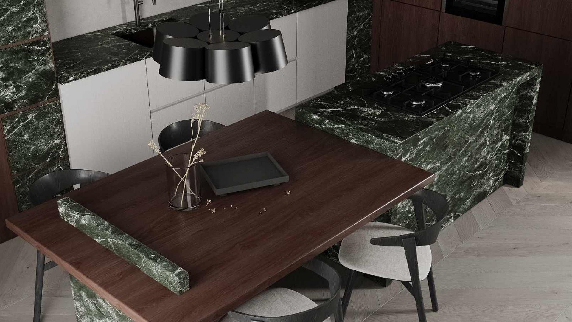 Ostrovčekový digestor Arne Glass Black Matt - Čierna matná - Vizualizácia 3