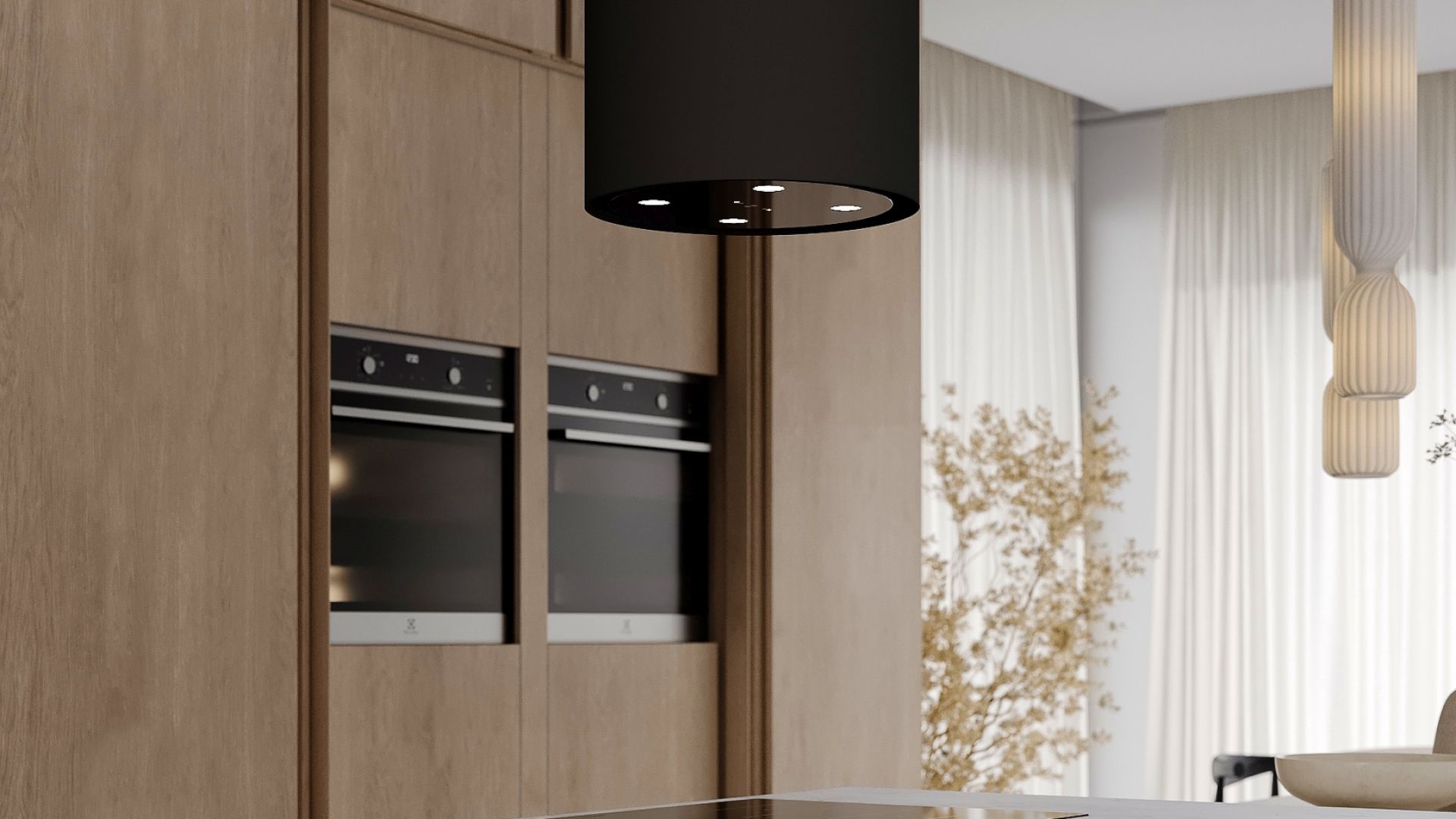 Ostrovčekový digestor Tubo Black Matt Gesture Control - Čierna matná - Vizualizácia 2