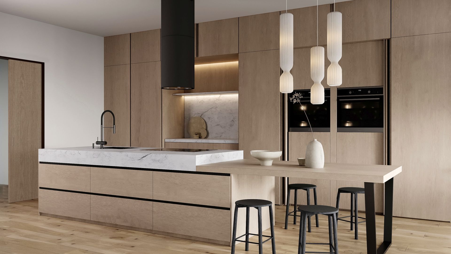 Ostrovčekový digestor Tubo Black Matt Gesture Control - Čierna matná - Vizualizácia