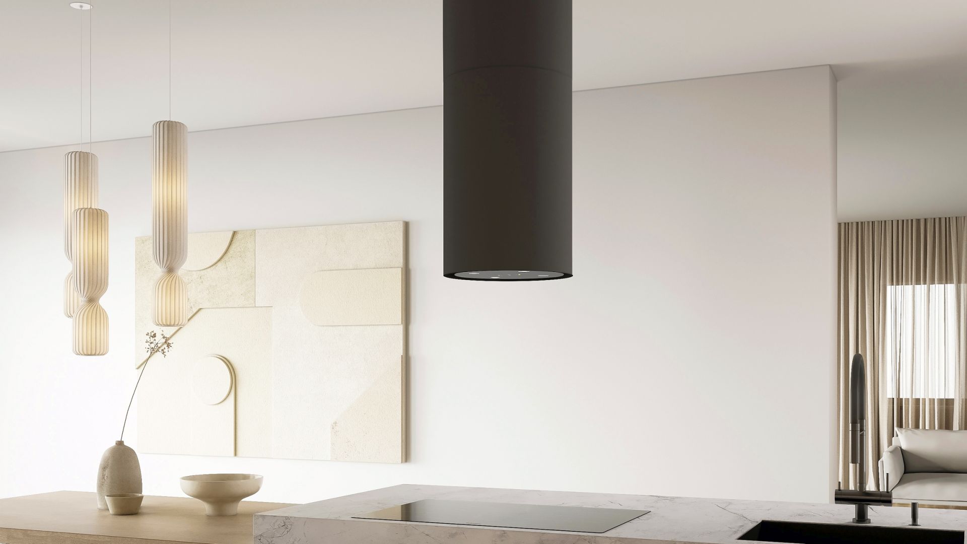 Ostrovčekový digestor Tubo Black Matt Gesture Control - Čierna matná - Vizualizácia 3
