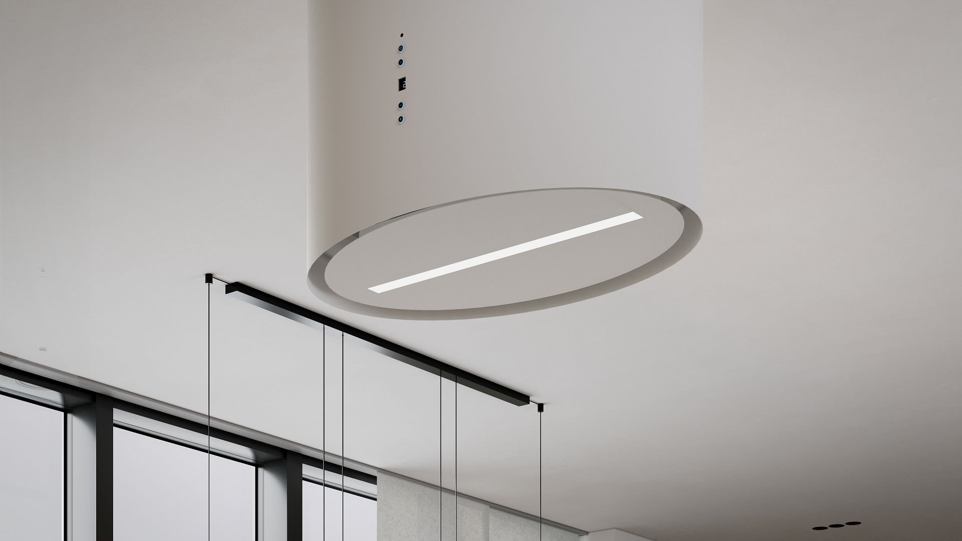 Ostrovčekový digestor Oval White Matt - Biela matná - Vizualizácia 3