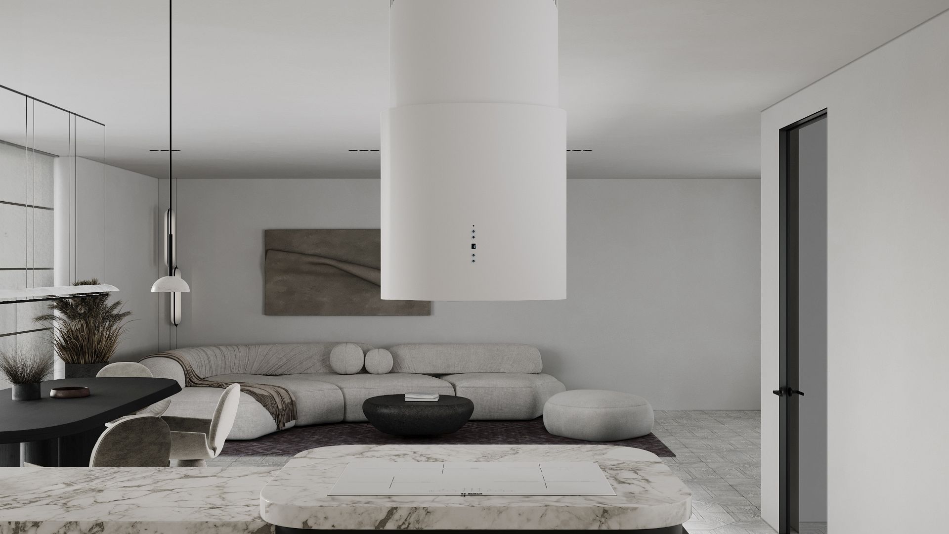Ostrovčekový digestor Oval White Matt - Biela matná - Vizualizácia