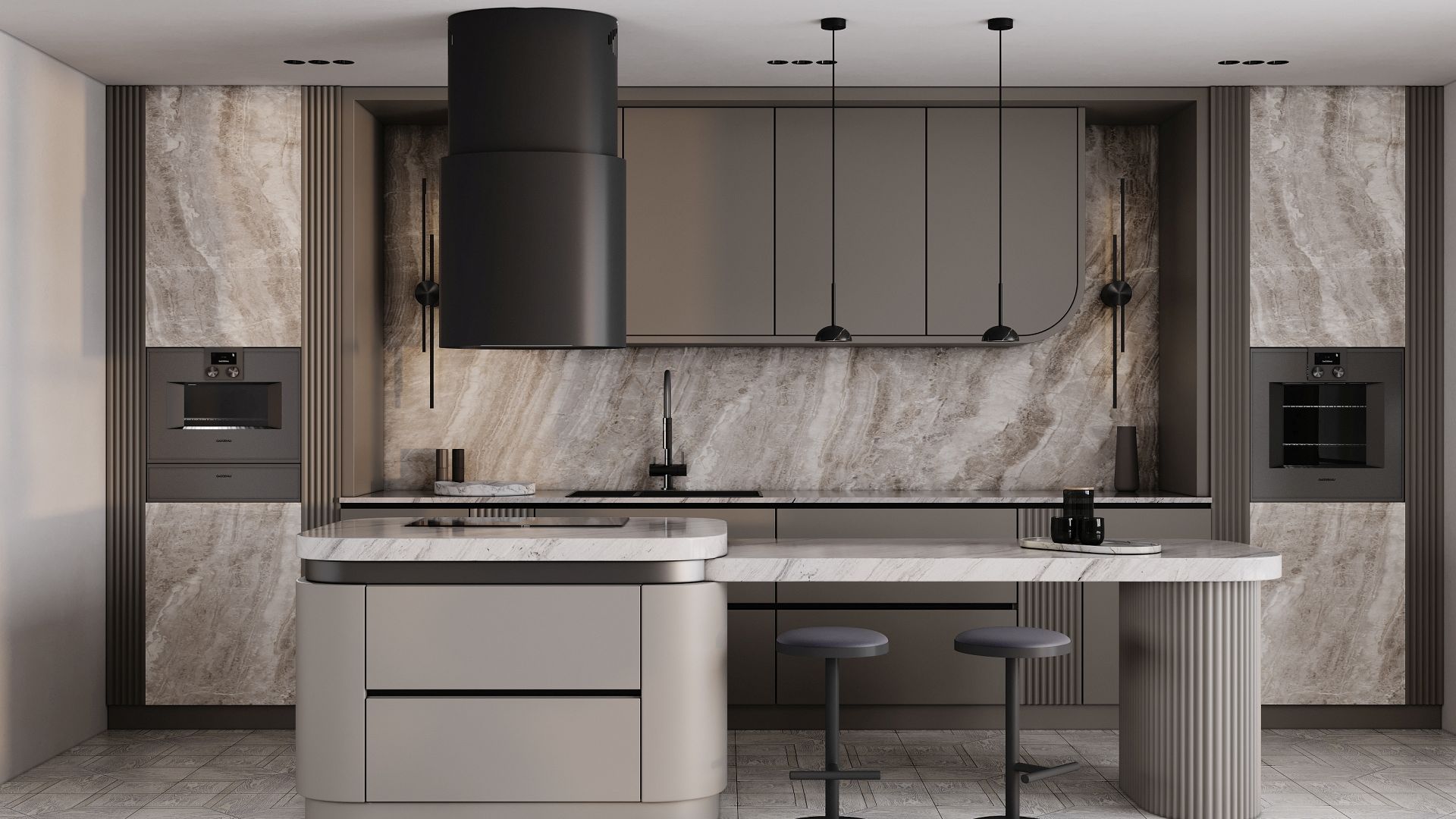 Ostrovčekový digestor Oval Black Matt - Čierna matná - Vizualizácia 3