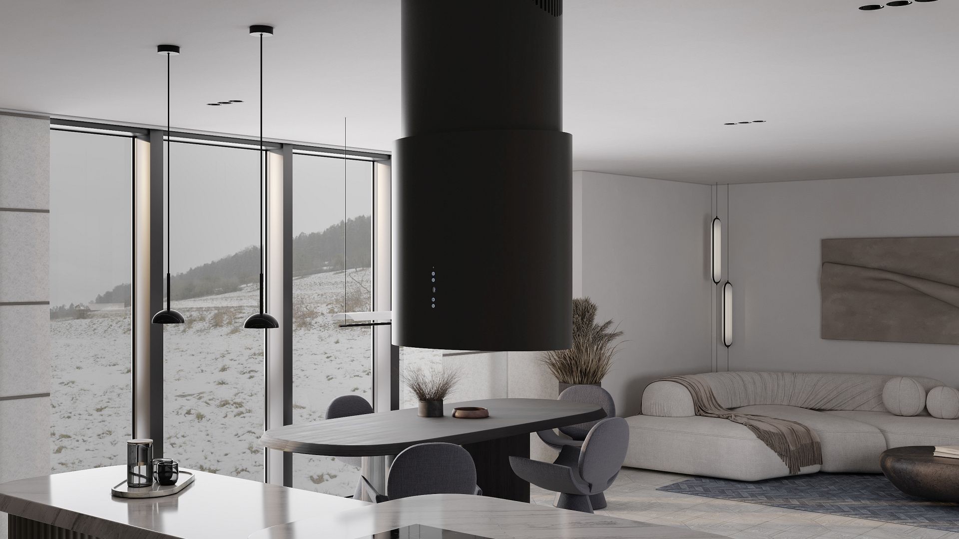 Ostrovčekový digestor Oval Black Matt - Čierna matná - Vizualizácia 2