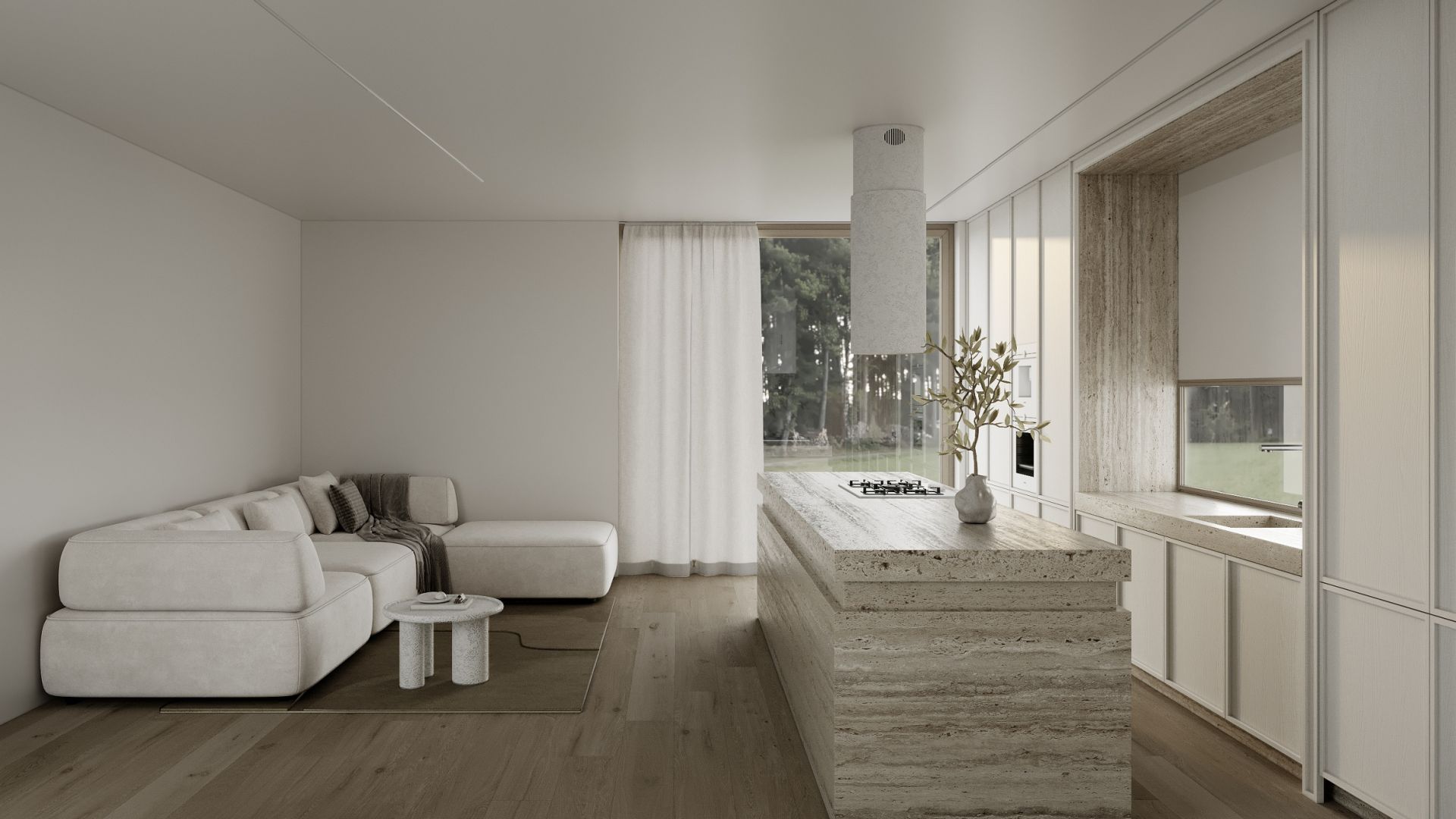Ostrovčekový digestor Columni Stono Light Grey - Sivá - Vizualizácia 4