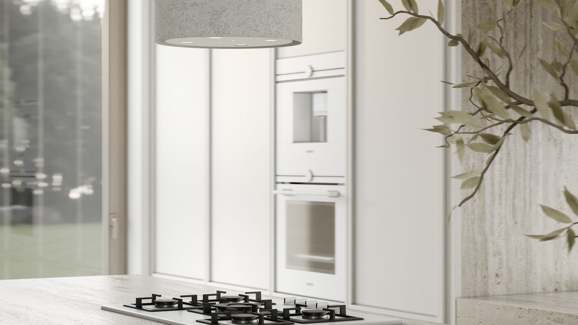 Ostrovčekový digestor Columni Stono Light Grey - Sivá - Vizualizácia