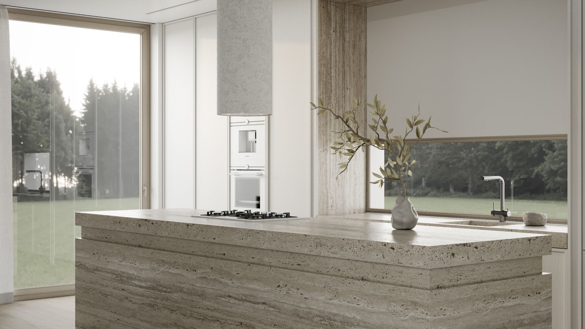 Ostrovčekový digestor Columni Stono Light Grey - Sivá - Vizualizácia 6