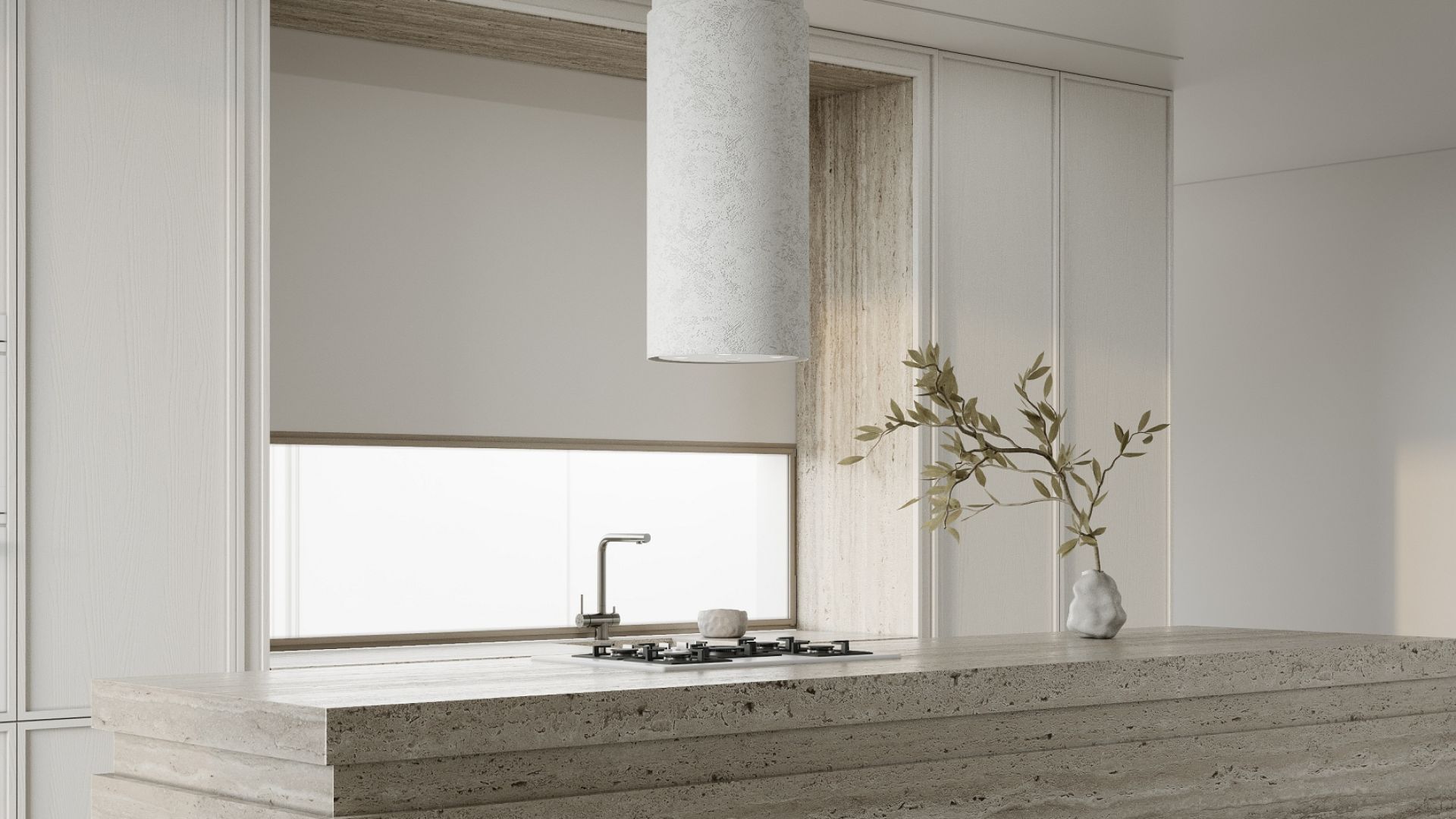 Ostrovčekový digestor Columni Stono Light Grey - Sivá - Vizualizácia 3