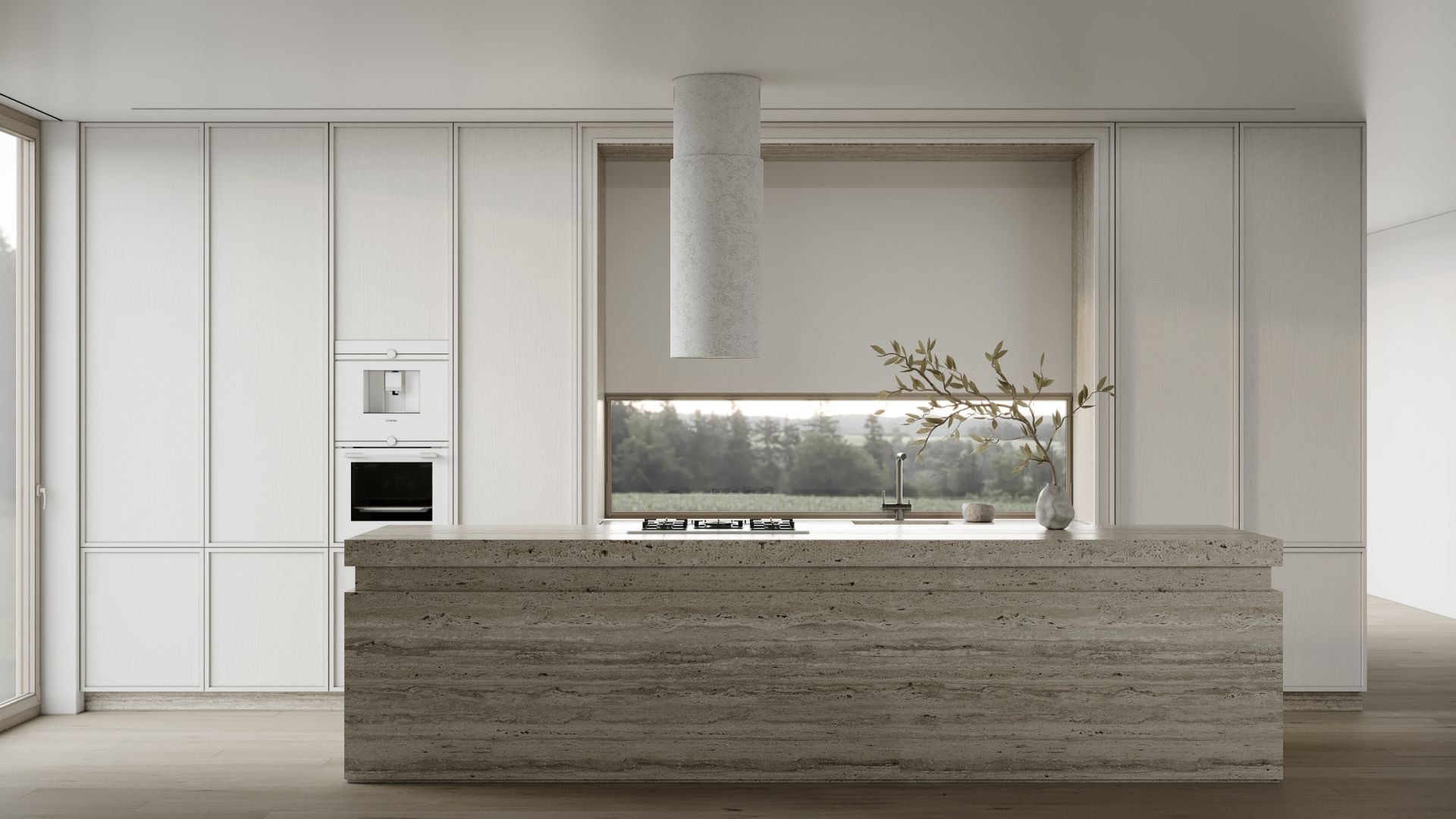 Ostrovčekový digestor Columni Stono Light Grey - Sivá - Vizualizácia 2
