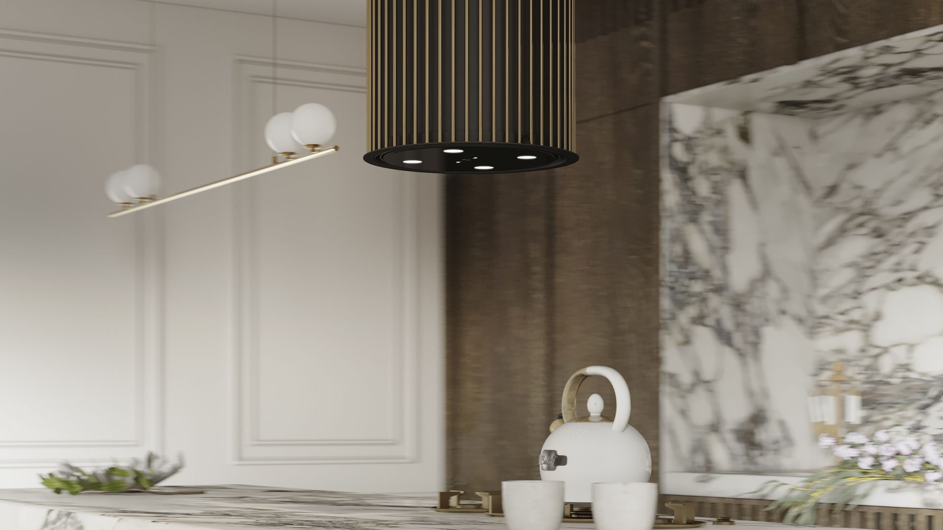 Ostrovčekový digestor Voliera N1 Black-Gold - Čierna - Vizualizácia 2