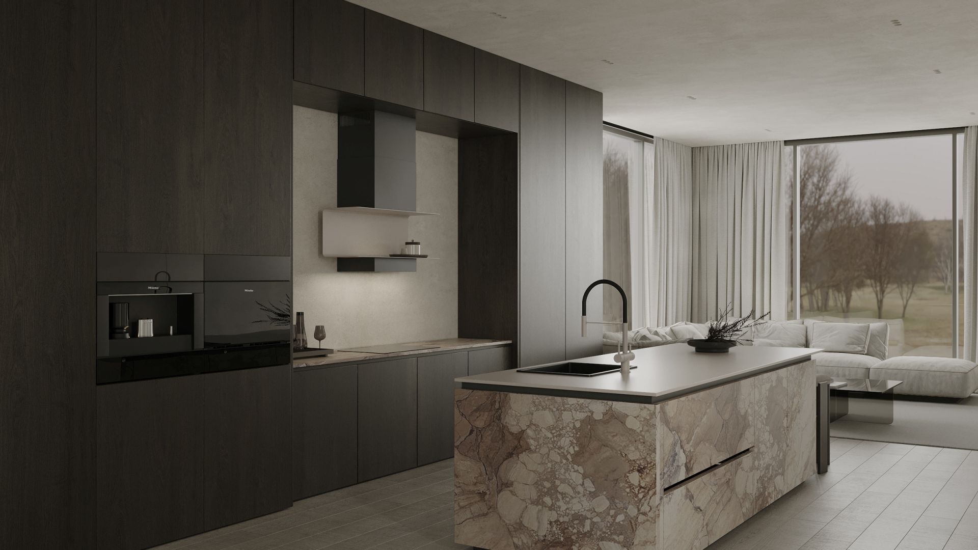 Digestor komínový C-Shelf Black-Kashmir - Čierna - Vizualizácia 2
