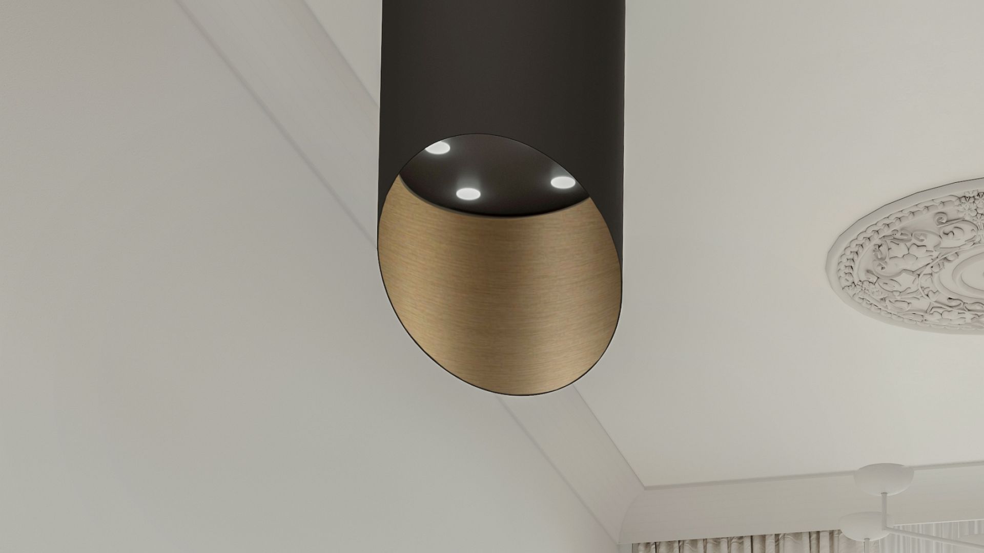 Ostrovčekový digestor Hiro Color Black-Gold - Black Matt/Gold - Vizualizácia 3