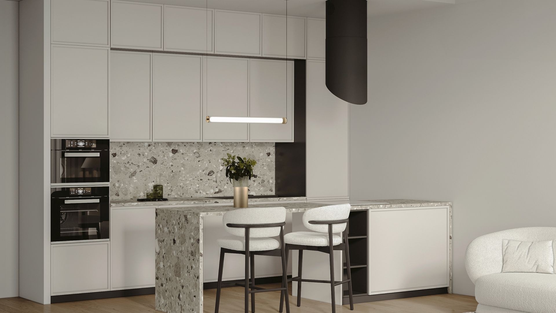 Ostrovčekový digestor Hiro Color Black-Gold - Black Matt/Gold - Vizualizácia 4