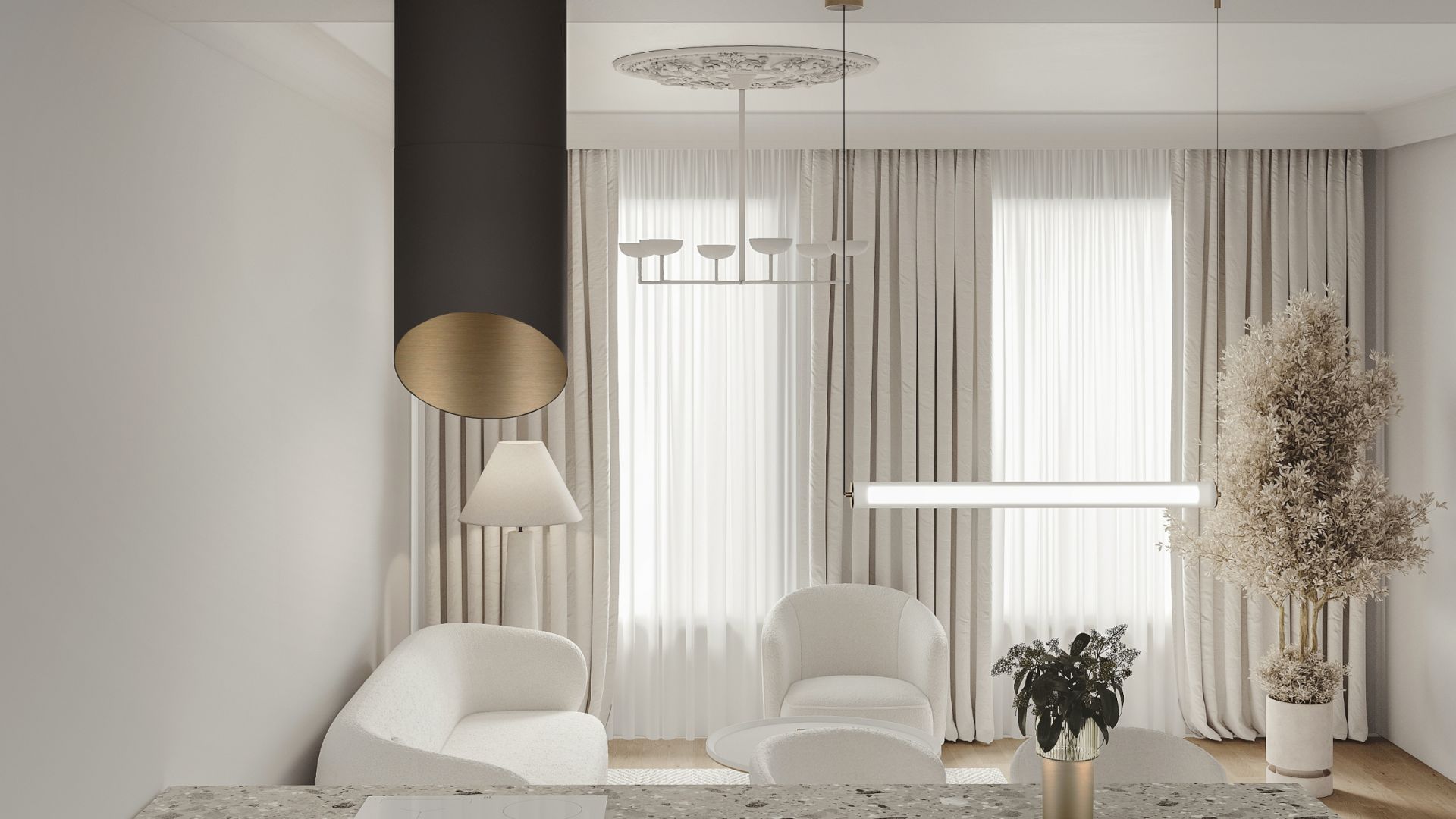 Ostrovčekový digestor Hiro Color Black-Gold - Black Matt/Gold - Vizualizácia 5