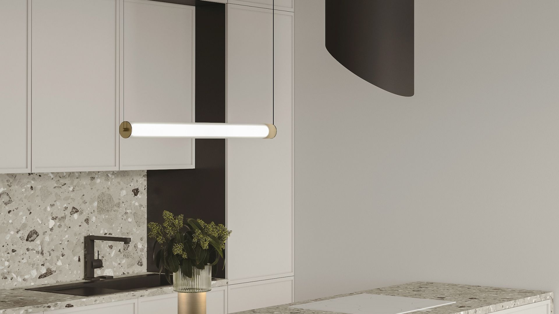 Ostrovčekový digestor Hiro Color Black-Gold - Black Matt/Gold - Vizualizácia