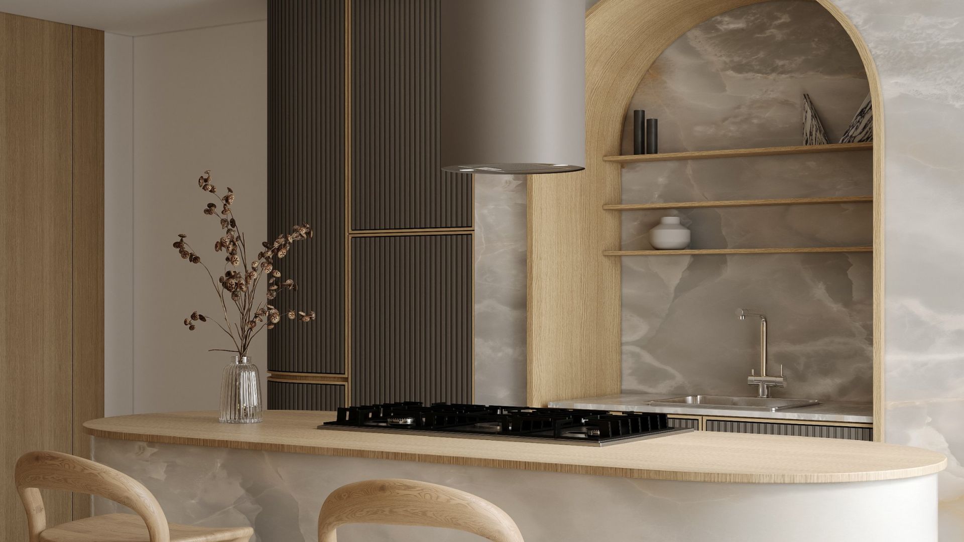 Ostrovčekový digestor Cylindro Eco Taupe - Taupe - Vizualizácia 4
