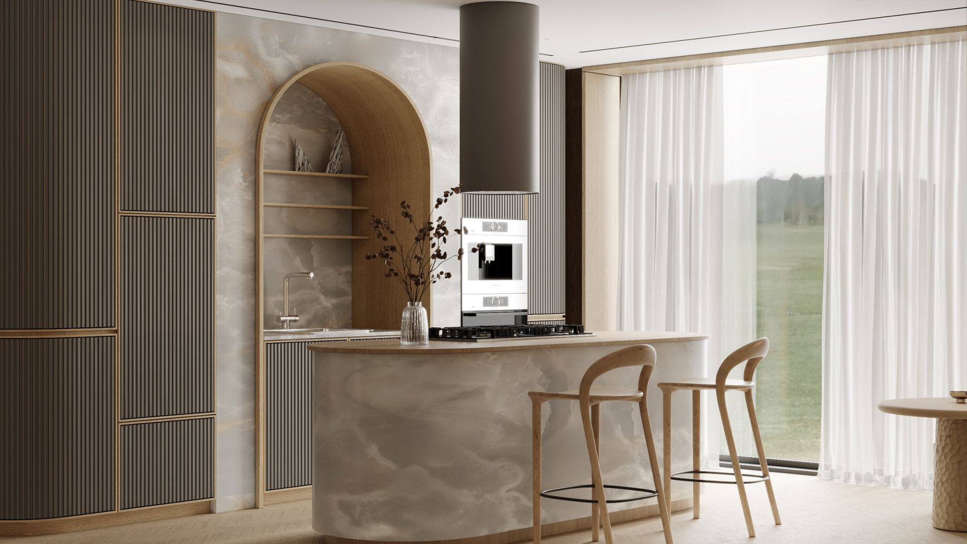 Ostrovčekový digestor Cylindro Eco Taupe - Taupe - Vizualizácia