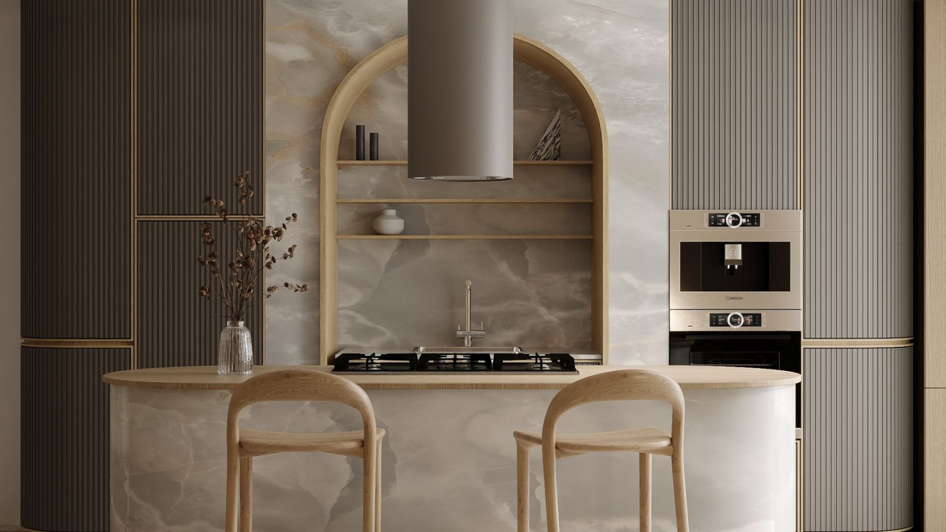 Ostrovčekový digestor Cylindro Eco Taupe - Taupe - Vizualizácia 2