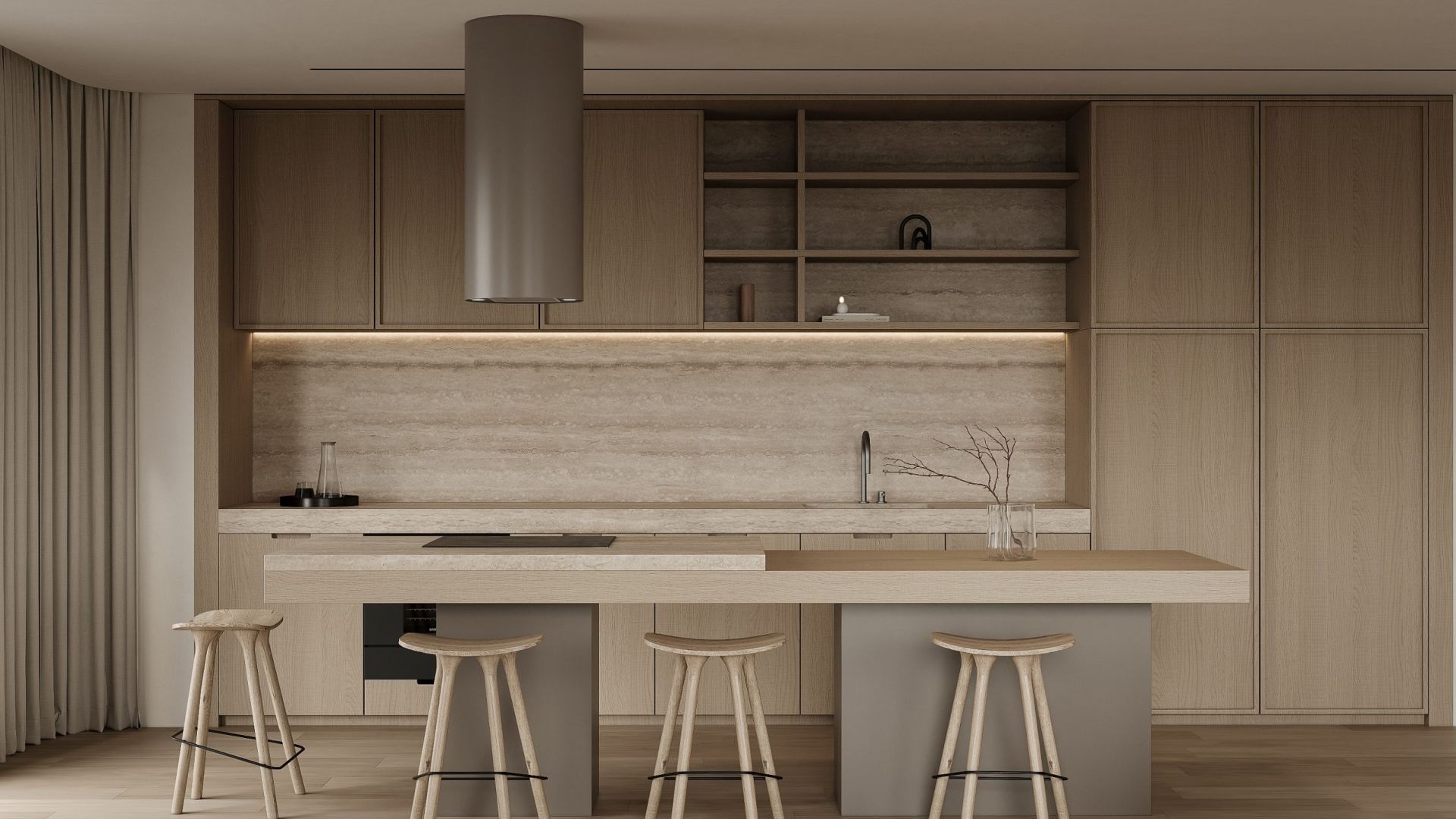 Ostrovčekový digestor Cylindro Taupe - Taupe - Vizualizácia