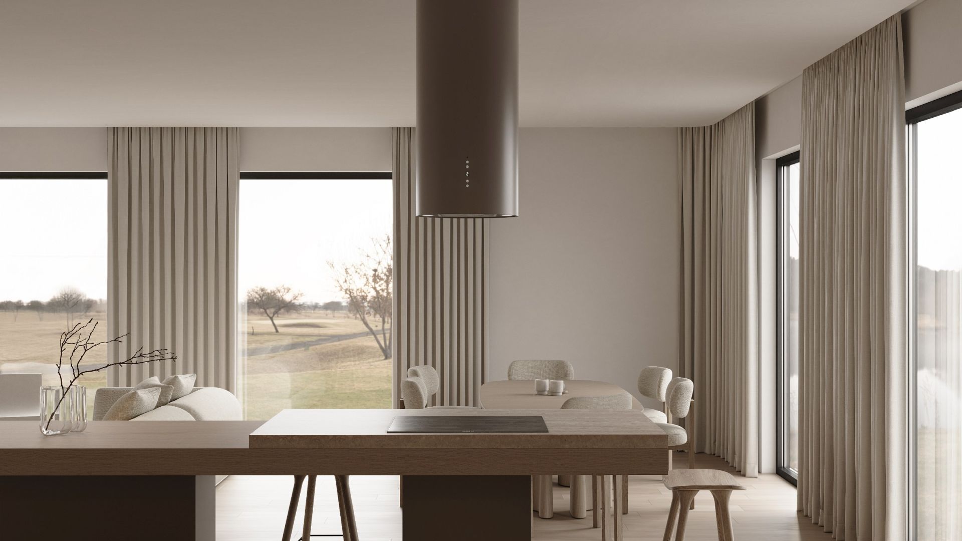 Ostrovčekový digestor Cylindro Taupe - Taupe - Vizualizácia 2