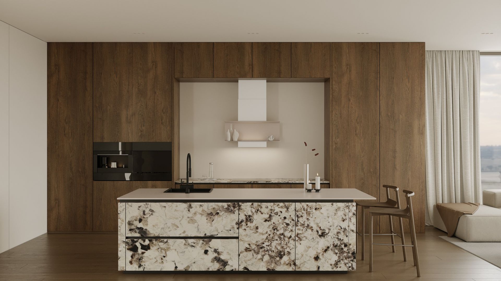 Digestor komínový C-Shelf White-Kashmir - White Matt/Kashmir - Vizualizácia 2