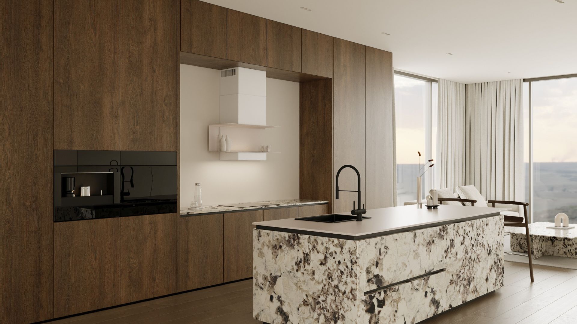 Digestor komínový C-Shelf White-Kashmir - White Matt/Kashmir - Vizualizácia