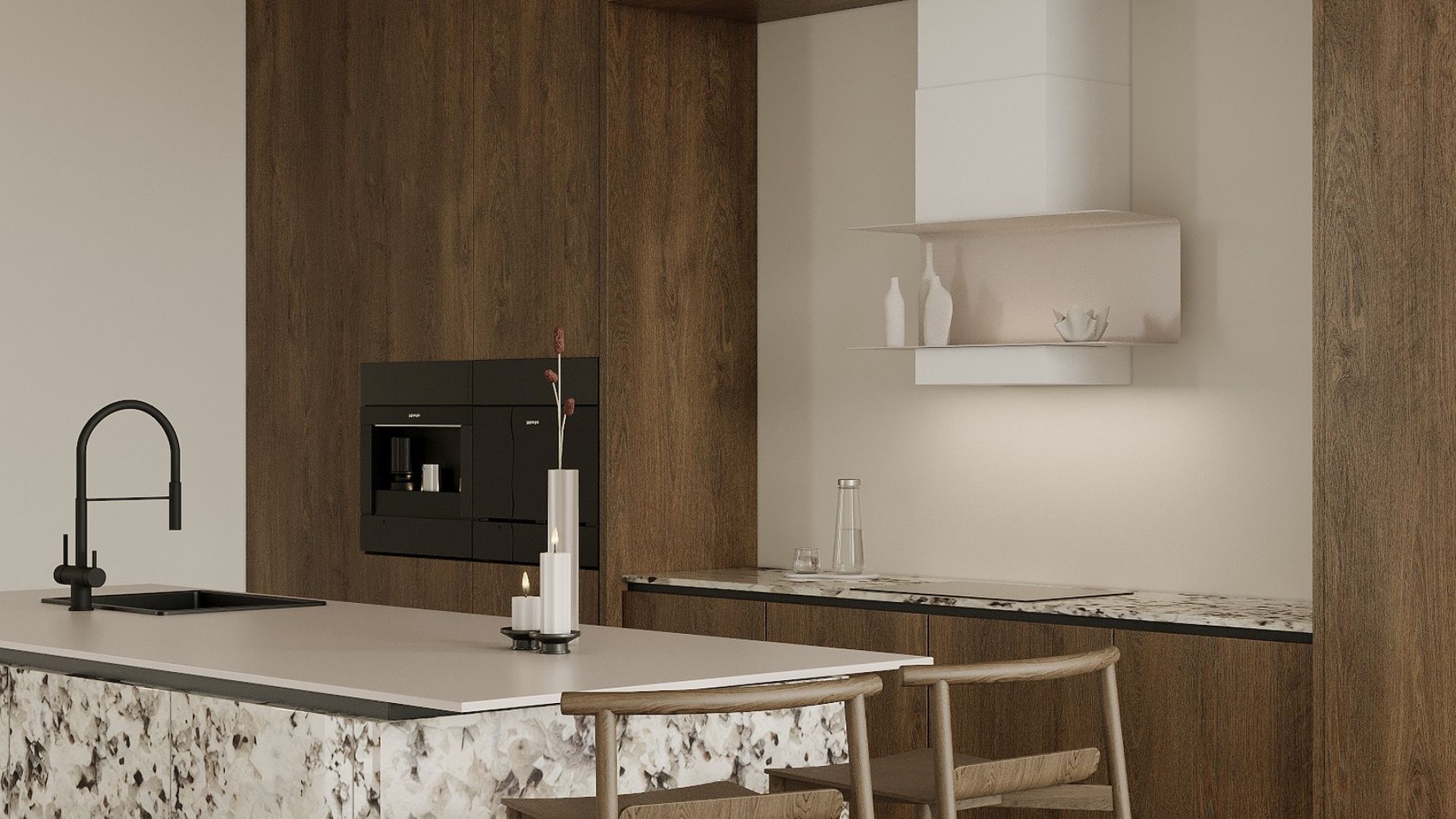 Digestor komínový C-Shelf White-Kashmir - White Matt/Kashmir - Vizualizácia 3