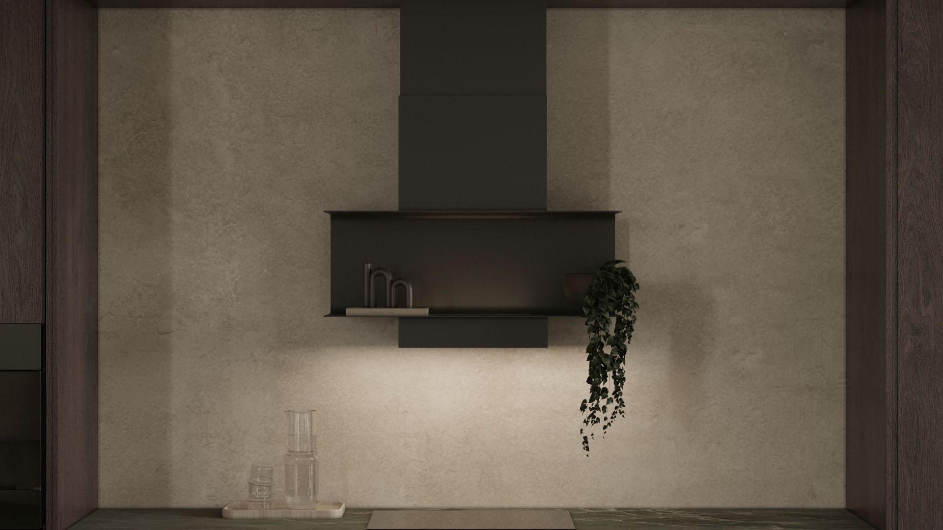 Digestor komínový C-Shelf Black-Black - Čierna matná - Vizualizácia