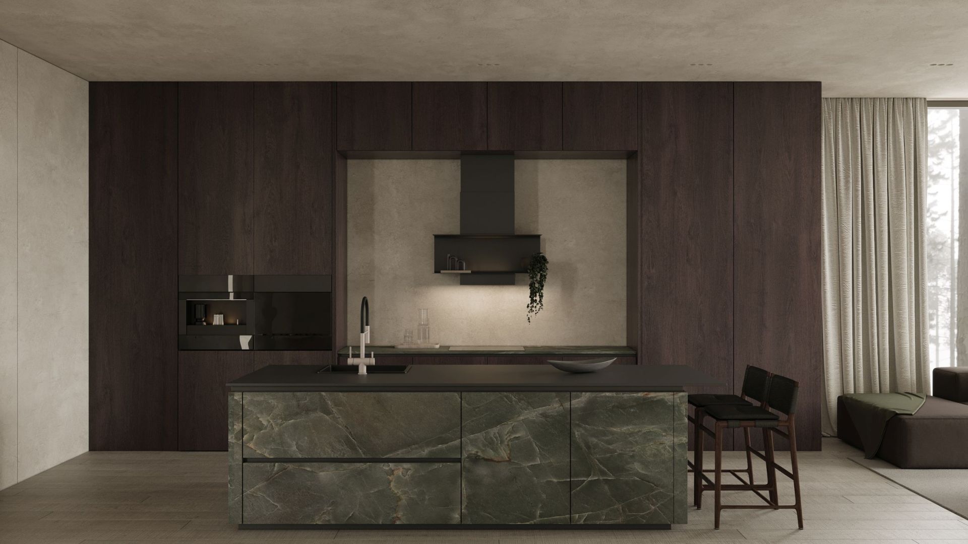 Digestor komínový C-Shelf Black-Black - Čierna matná - Vizualizácia 2