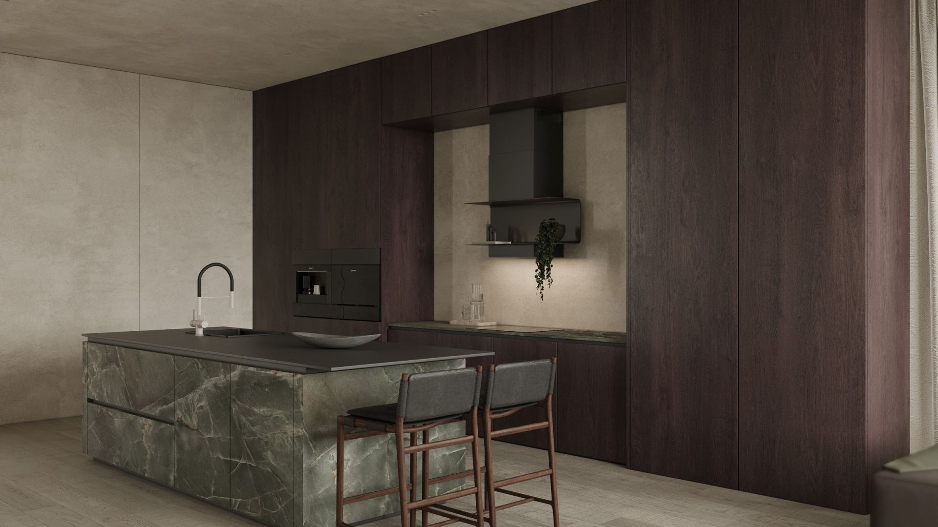 Digestor komínový C-Shelf Black-Black - Čierna matná - Vizualizácia 3