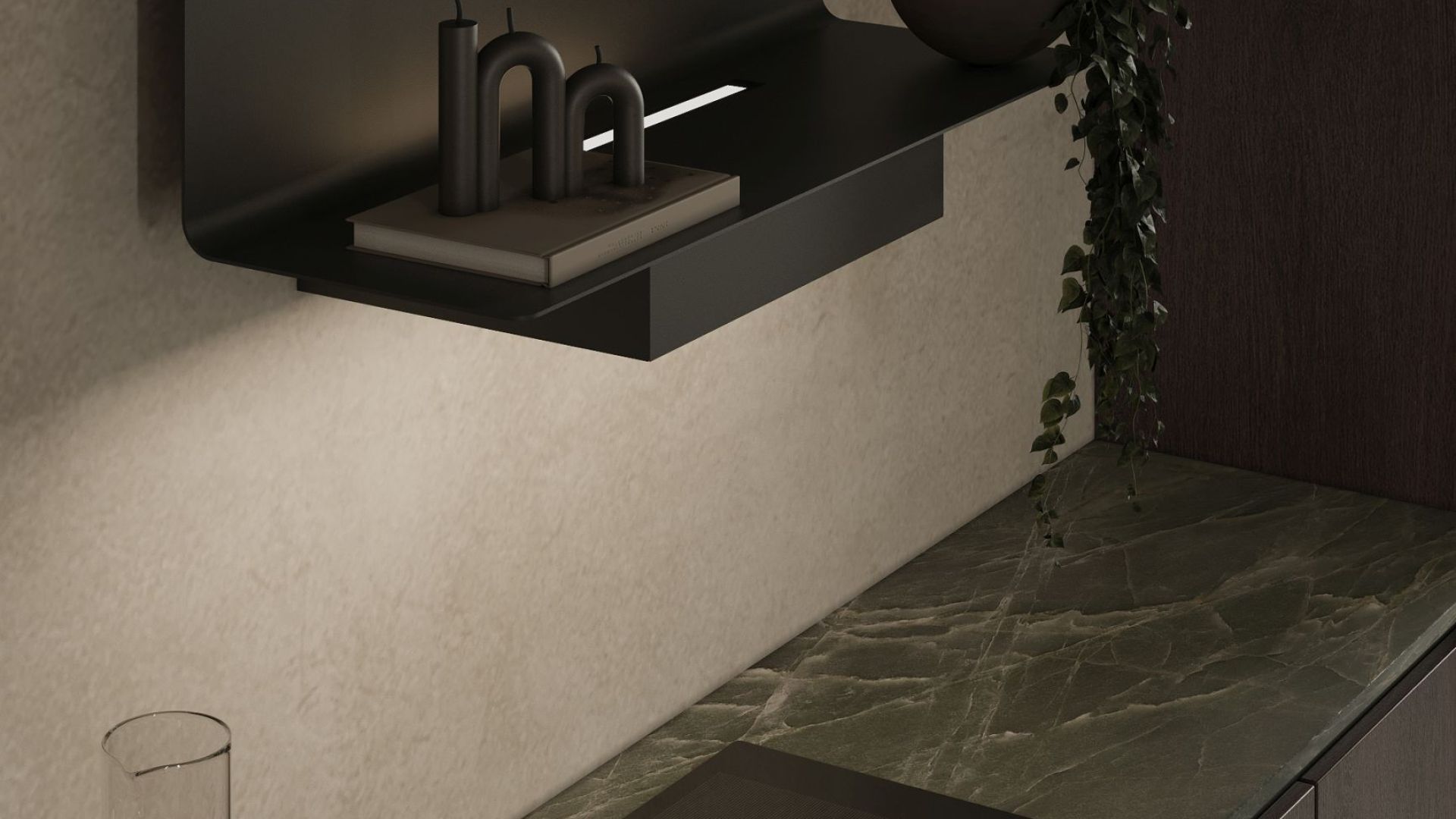 Digestor komínový C-Shelf Black-Black - Čierna matná - Vizualizácia 6