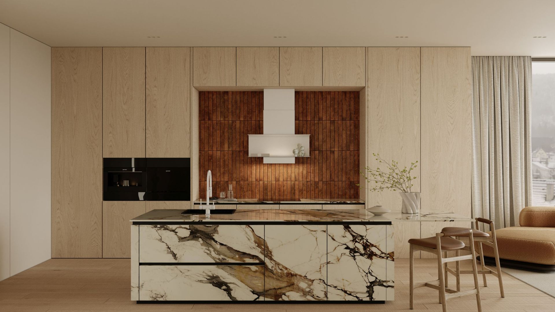 Digestor komínový C-Shelf White-White - Biela matná - Vizualizácia