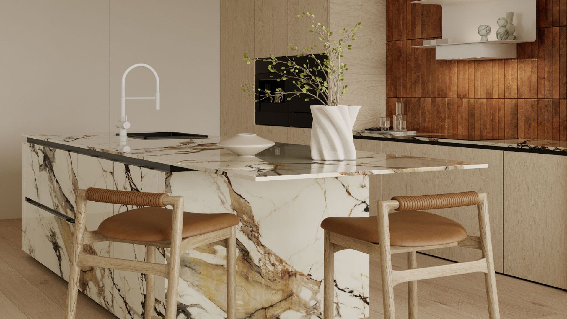 Digestor komínový C-Shelf White-White - Biela matná - Vizualizácia 2