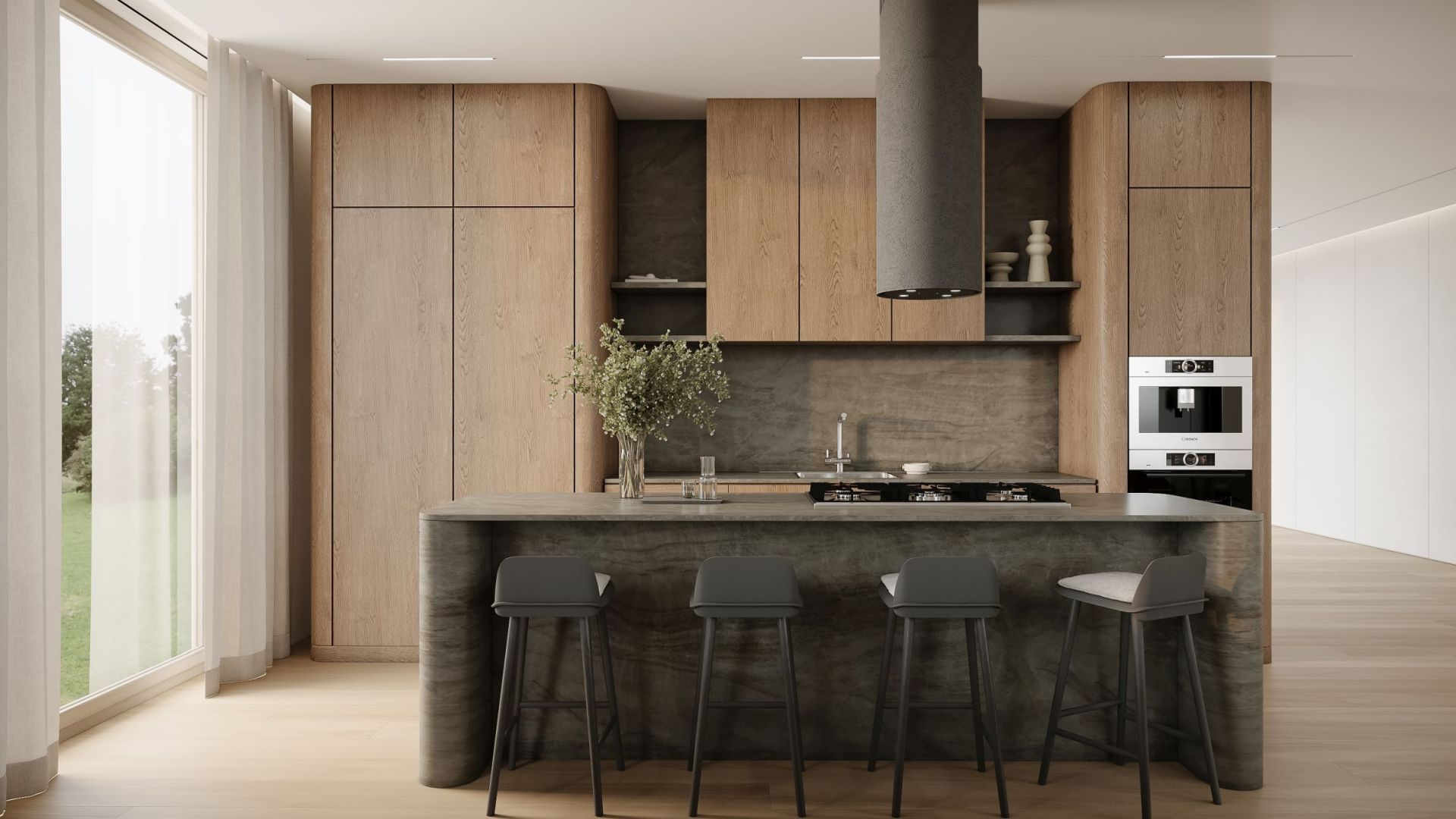 Ostrovčekový digestor Columni Stono Dark Grey - Sivá - Vizualizácia 2