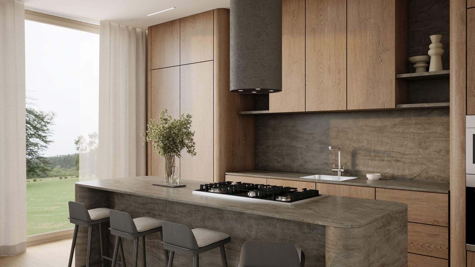 Ostrovčekový digestor Columni Stono Dark Grey - Sivá - Vizualizácia 3