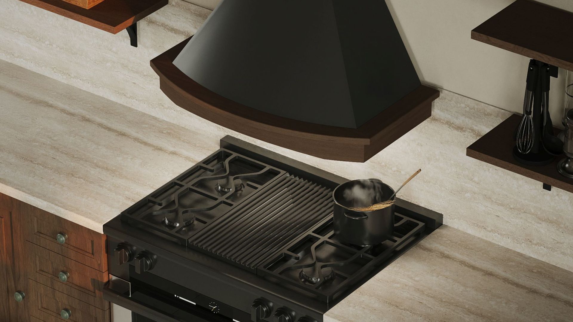 Rustikálny digestor Rustikálny digestor Rustic Black Matt Gesture Control - Čierna matná - Vizualizácia 7